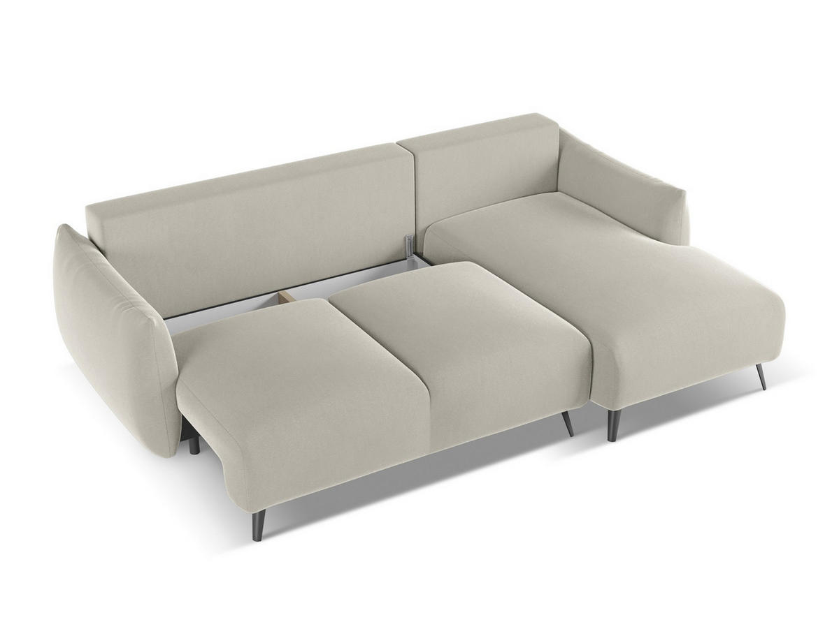 ECKSOFA mit Schlaffunktion Samt Stoff Creme - Perlmutt/Creme, Textil/Metall (242/162cm) - Makamii