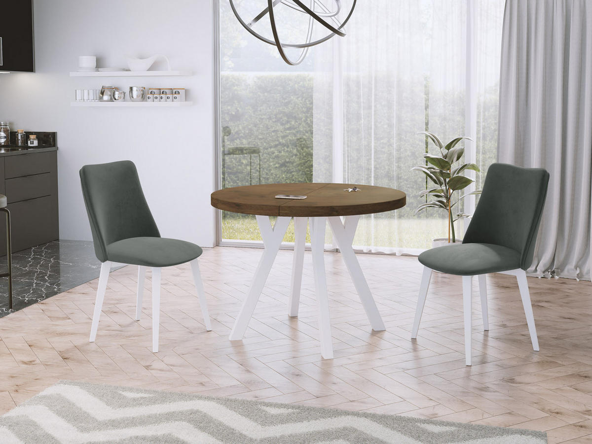 ESSTISCH Twixy runder ausziehbarer, Lefkas Eiche 90-170/90/76 cm - Alteiche/Weiß, Holz/Holzwerkstoff (90/90/76cm) - WFL GROUP