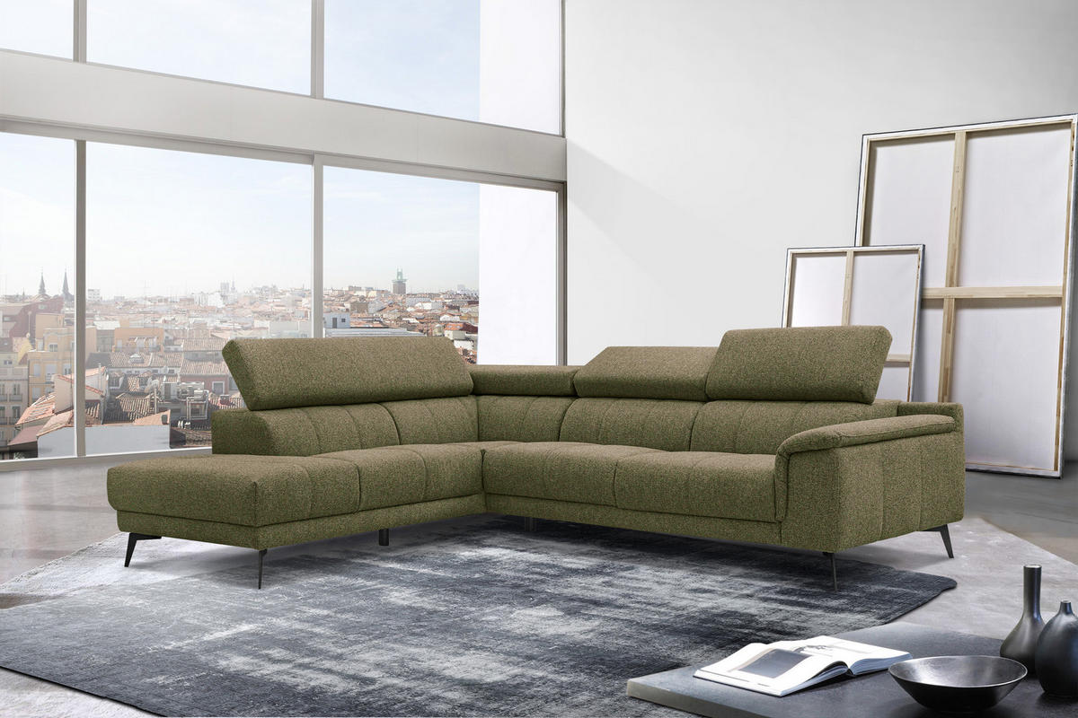 ECKSOFA FIERO 5-Sitzer, olivgrün - Schwarz/Olivgrün, Holzwerkstoff/Textil (158/269cm) - Courtois Laville