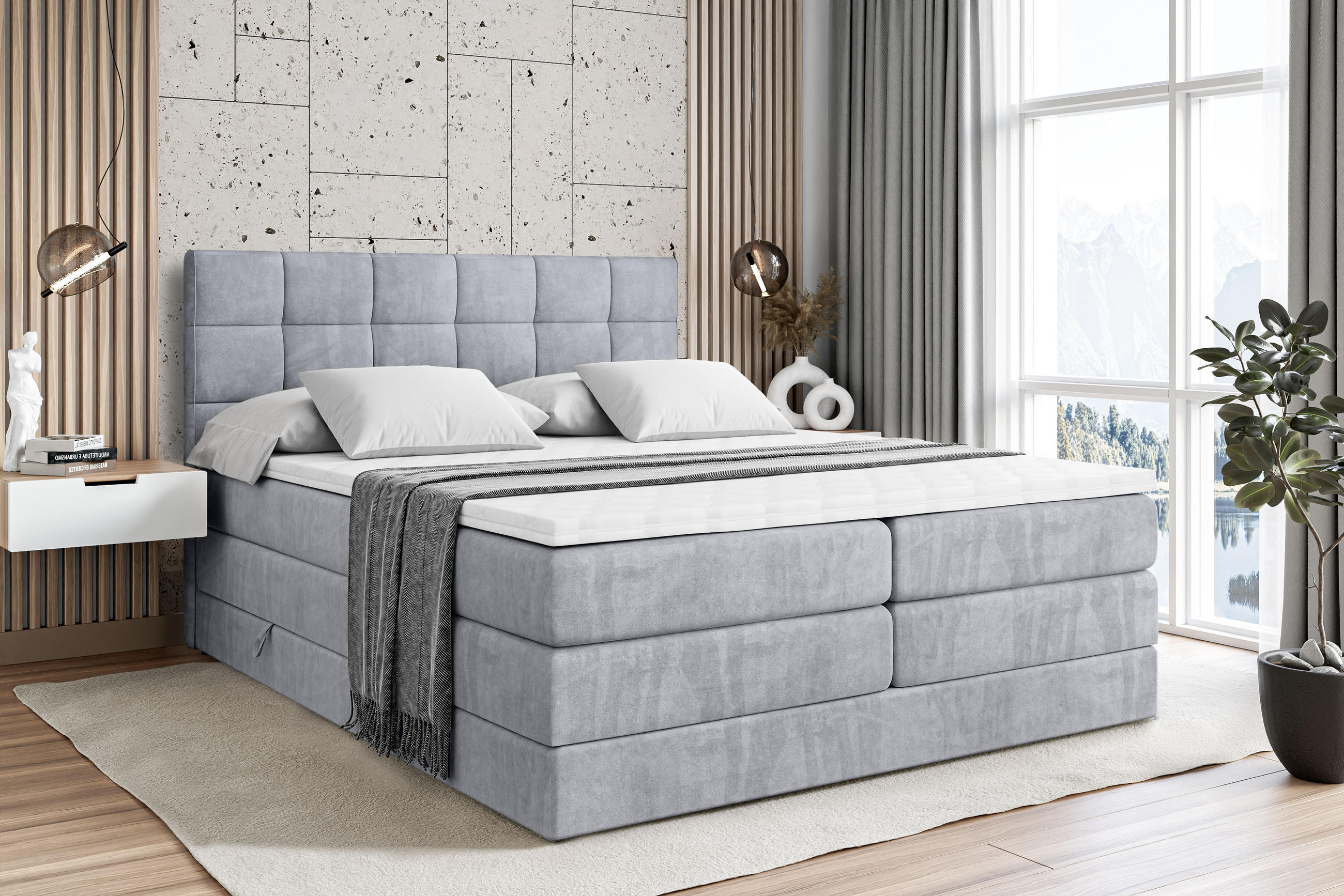 BOXSPRINGBETT APO KING - 140 x 200 - H3/H4 - Hellgrau - Hellgrau, Holzwerkstoff (140/200cm) - ALTDECOR
