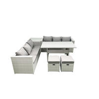 GARTENMÖBEL SET mit Esstisch,2 Hockern,Beistelltisch Polyrattan Hellgrau 8-Sitzer - Hellgrau/Grau, Glas/Kunststoff - Fimous