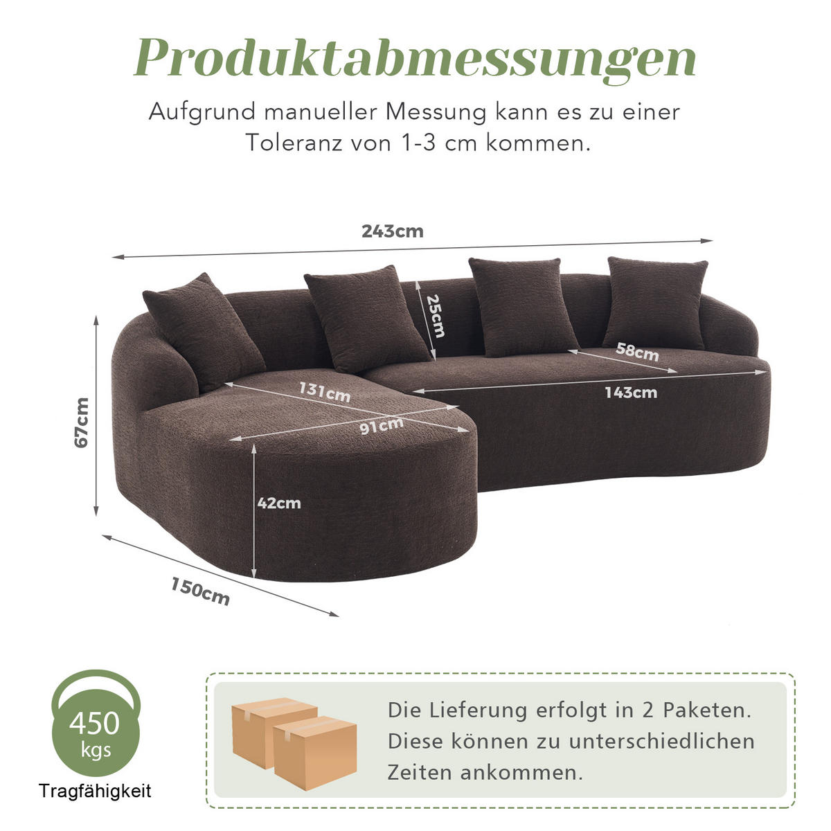 ECKSOFA 243/150/67 cm Braun Chenille - Braun, Textil (243/150cm) - Oxeza