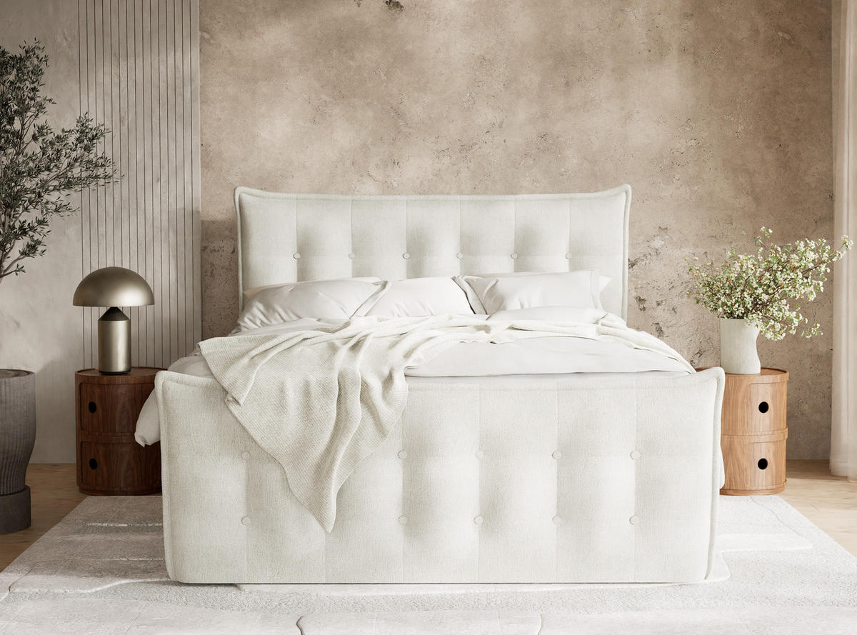 BOXSPRINGBETT Fatu 200/200 cm, in Creme, Bettkasten, Matratze, Topper - Creme/Schwarz, Holz/Holzwerkstoff (200/200cm) - Maison de Reve