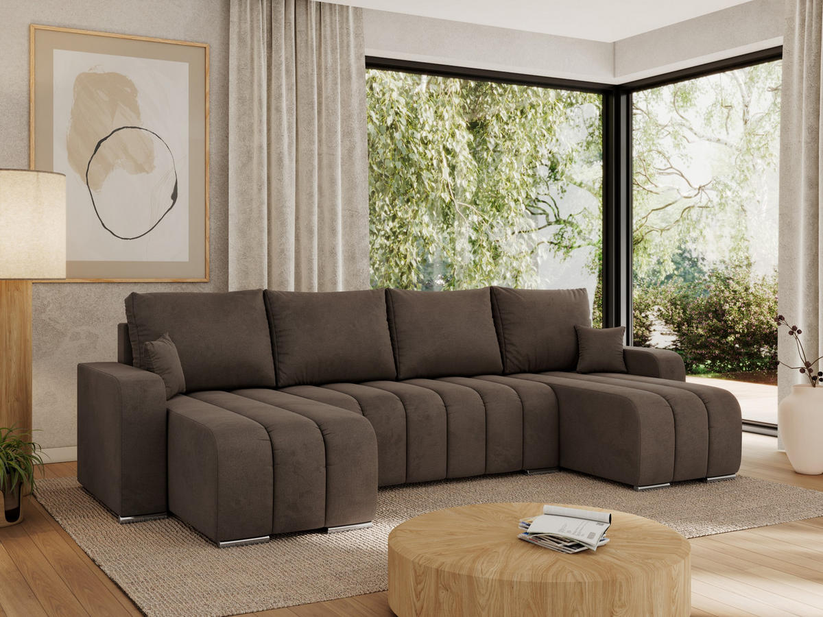WOHNLANDSCHAFT KIRASSO U Braun Velvet - Braun/Grau, Textil/Metall (320/86/147cm) - MKS