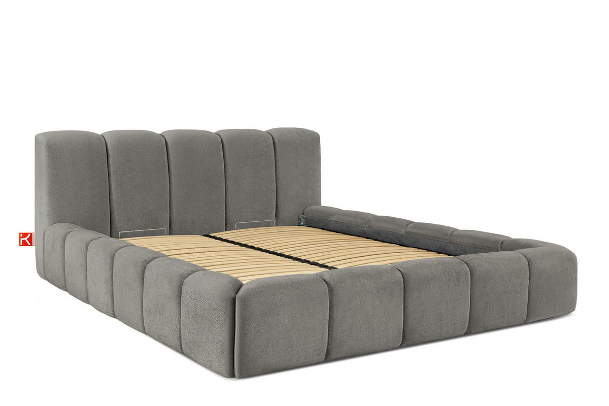 POLSTERBETT OLMIRA - Dunkelgrau/Schwarz, Holz/Holzwerkstoff (182/203cm) - KONSIMO®