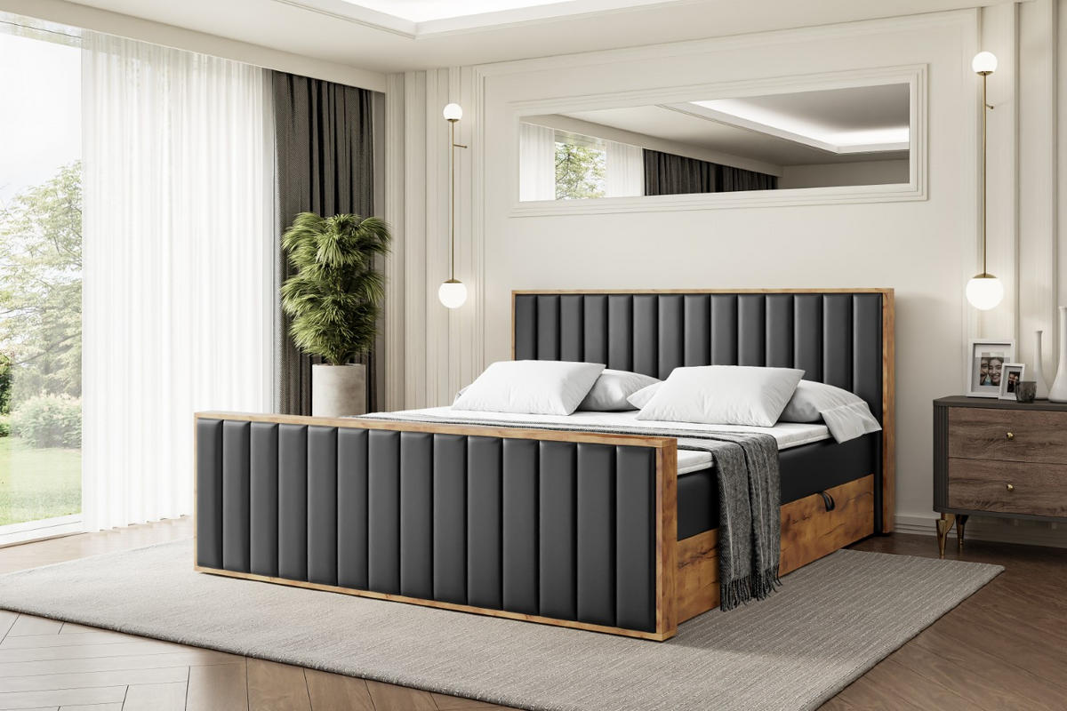 BOXBETT mit Matratze H4 und Lattenrost - LOLLI4-Z - 120x200 - Schwarz Kunstleder - Schwarz, Holzwerkstoff (120/200cm) - ALTDECOR