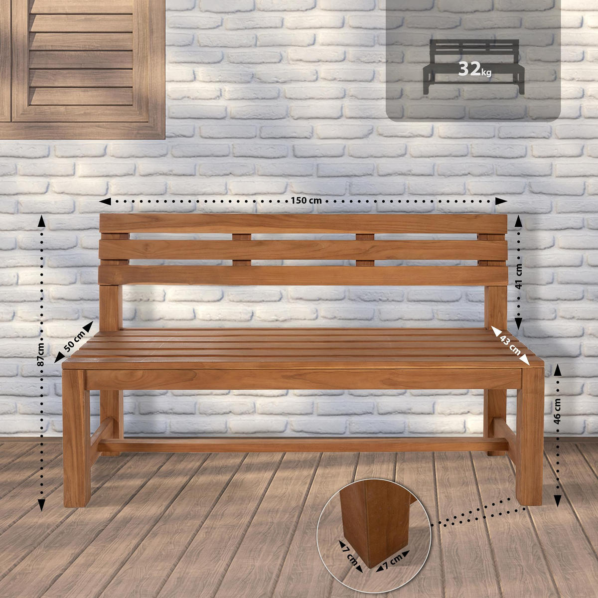 GARTENBANK 150/50 cm Holz teak - Teakfarben, Holz (150/85/50cm) - CLP