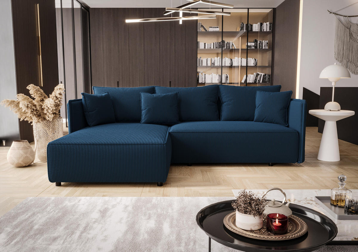 ECKSOFA mit Schlaffunktion MILANO L Poso 005 Links - Blau, Textil (245/185cm) - Bedante