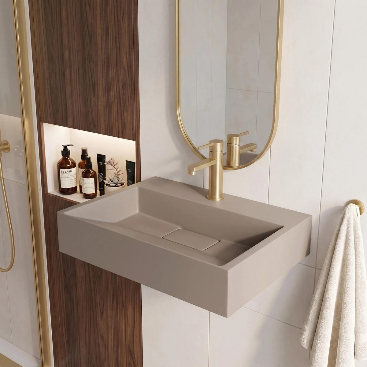 WASCHBECKEN Konglomerat Rea Goya Taupe 50cm - Beige, Keramik (37/14/50cm) - REA