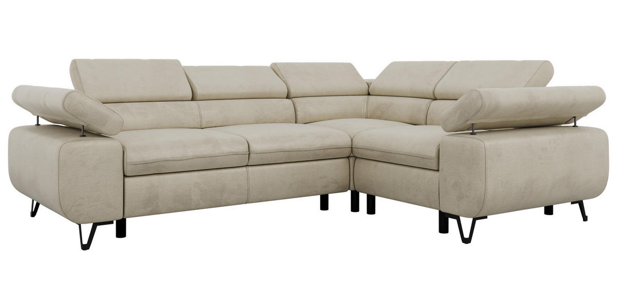 ECKSOFA ORSO L Beige Velvet - Rechts Seite - Beige/Schwarz, Textil/Metall (268/197cm) - MKS