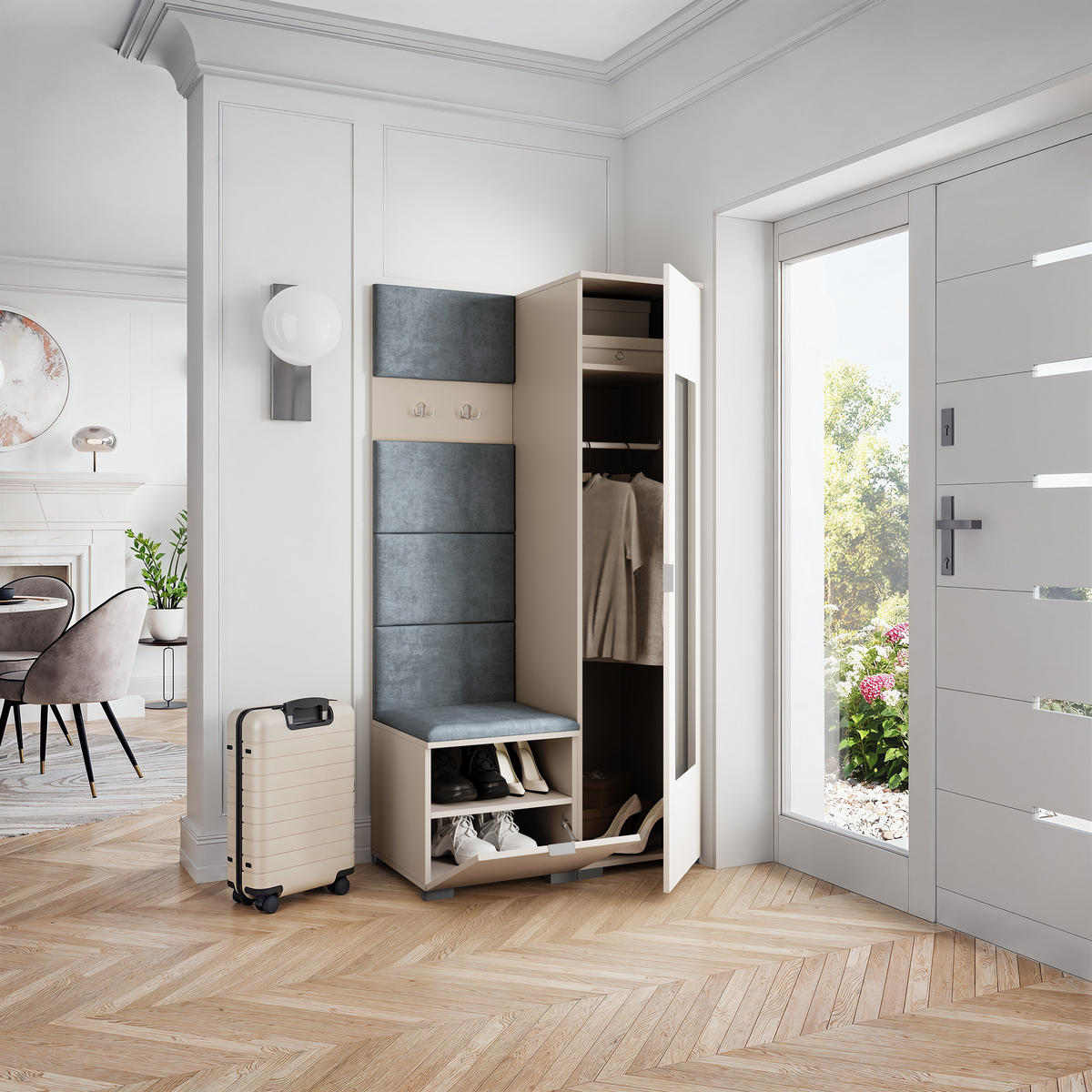 GARDEROBENSCHRANK VIRA 95/181/51 cm Modern Garderobe-Set Kaschmir - Kaschmir/Grau, Holzwerkstoff (95/181/51cm) - MASSENO