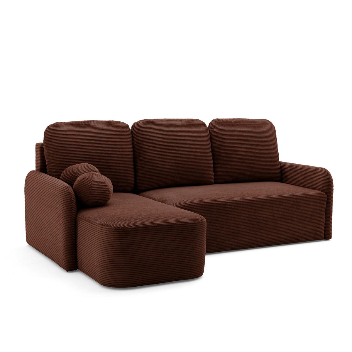 ECKSOFA CASPER L Links mit Schlaffunktion 132x198 Cord Dunkelbraun - Dunkelbraun/Schwarz, Holz/Kunststoff (217/145cm) - NACANAPA
