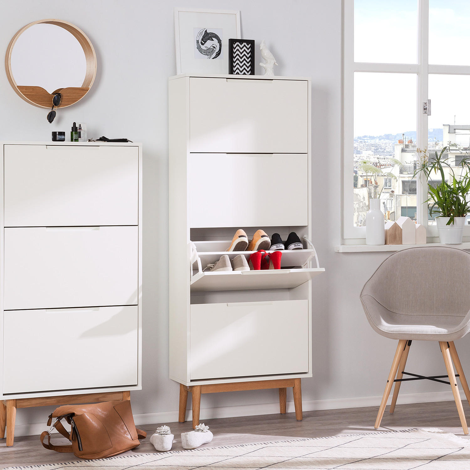 SCHUHKIPPER - Eichefarben/Weiß, Holzwerkstoff (63/162/24cm) - home24