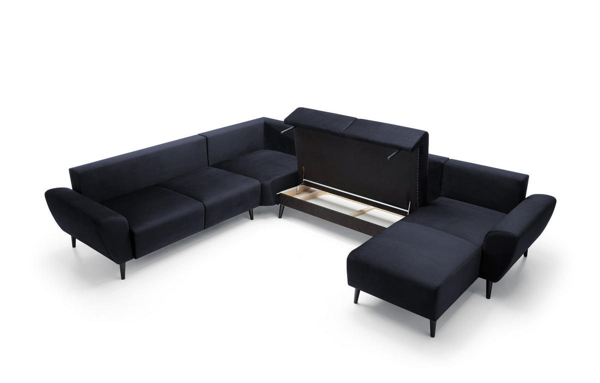 ECKSOFA BOSCO U-Form, Monolith-Stoff, freistehend, mit verstellbaren Kopfstützen, Sofa für Familien, Größe: 340x270x98cm, Farbe: Anthrazit - Anthrazit, Holz/Textil (340/270cm) - DomoHome