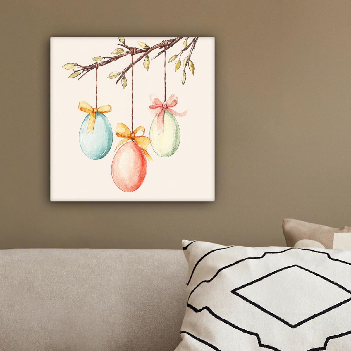 LEINWANDBILD Osterkuchen - Schleife - Eier Deko Wohnzimmer 20x20 cm - Creme, Textil (20/20cm) - MuchoWow