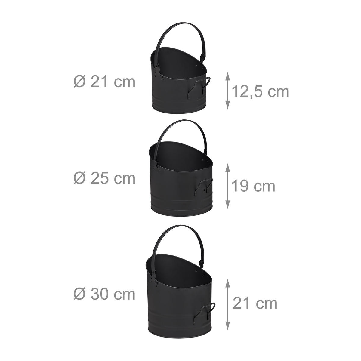 3XPELLETEIMER - Schwarz, Metall (32/30/34cm) - Relaxdays