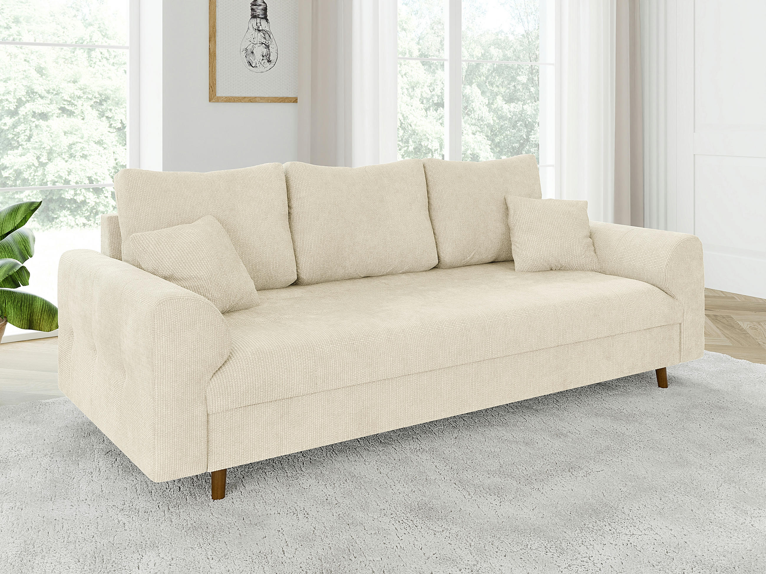 3-SITZER-SOFA Sigurd Beige Chenille - Beige/Braun, Holz/Textil (210/81/93cm) - S-Style Möbel