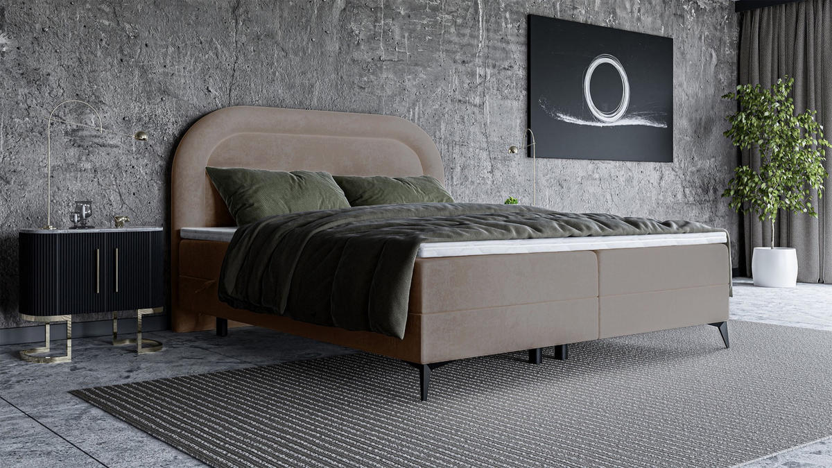 BOXBETT Loreo Beige Samt 160x200 cm - Beige/Schwarz, Kunststoff/Textil (160/200cm) - Selsey