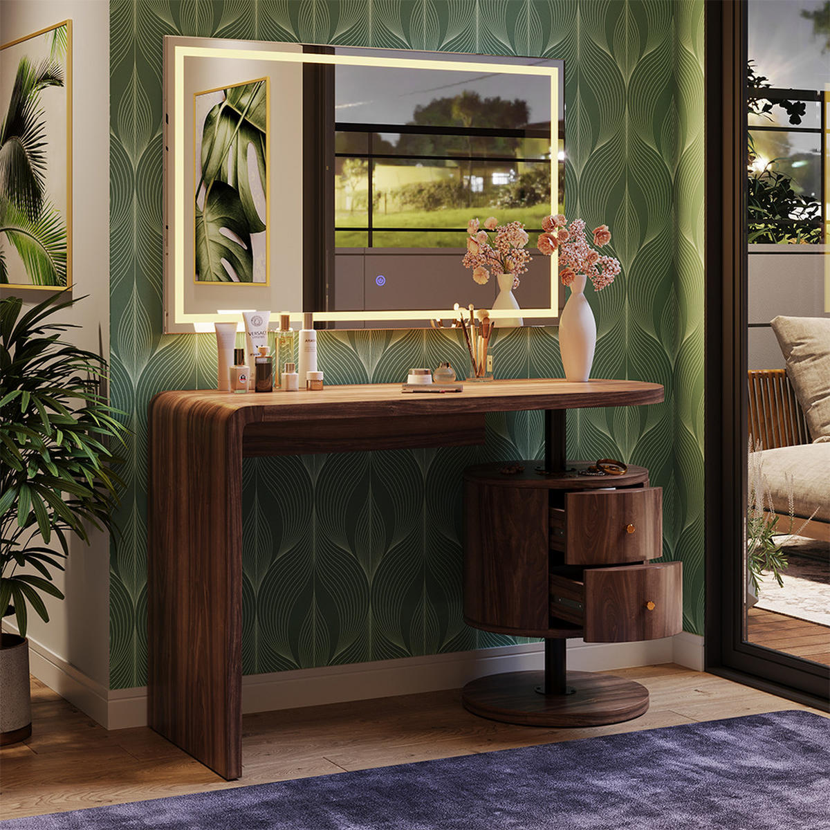 SCHMINKTISCH Lara Eiche rustikal 120 cm mit LED-Spiegel - Wildeiche, Holzwerkstoff (120/76/50cm) - Vicco