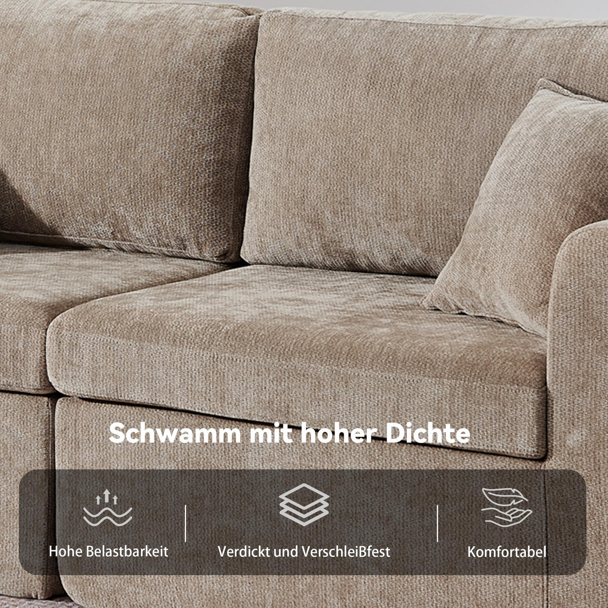 2-SITZER SOFA Chenille Braun mit USB, Getränkehalter, Tasche und Kissen - Braun, Textil (220/89/100cm) - WISHDOR