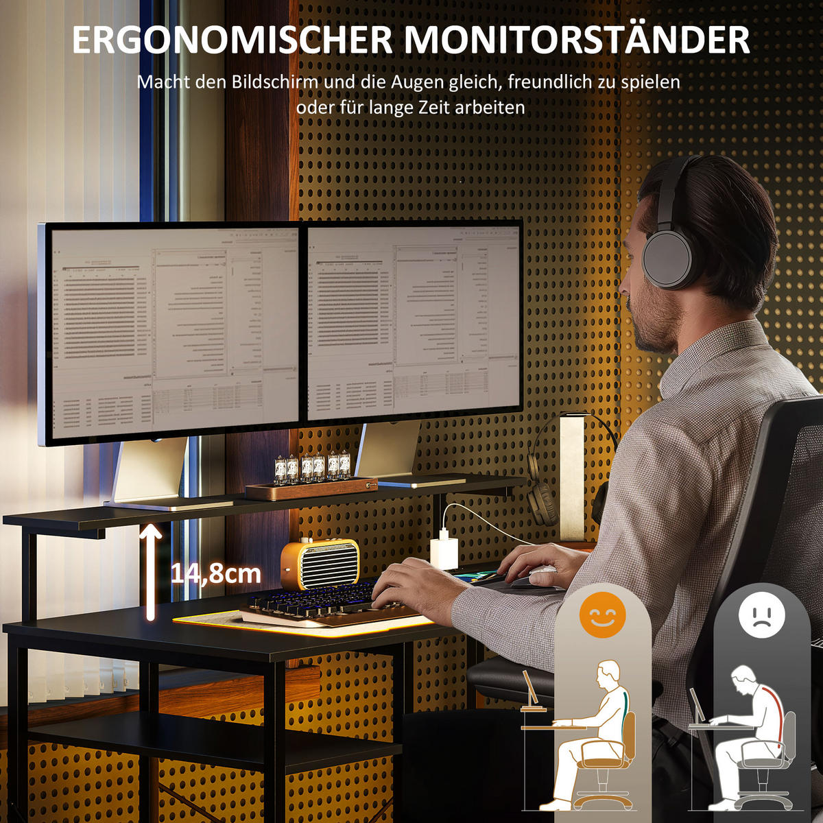 GAMING-TISCH L-förmig, Schreibtisch mit Steckdose, USB, 137 x 140 x 139,5 cm Schwarz - Schwarz, Holzwerkstoff (140/137/139.5cm) - HOMCOM