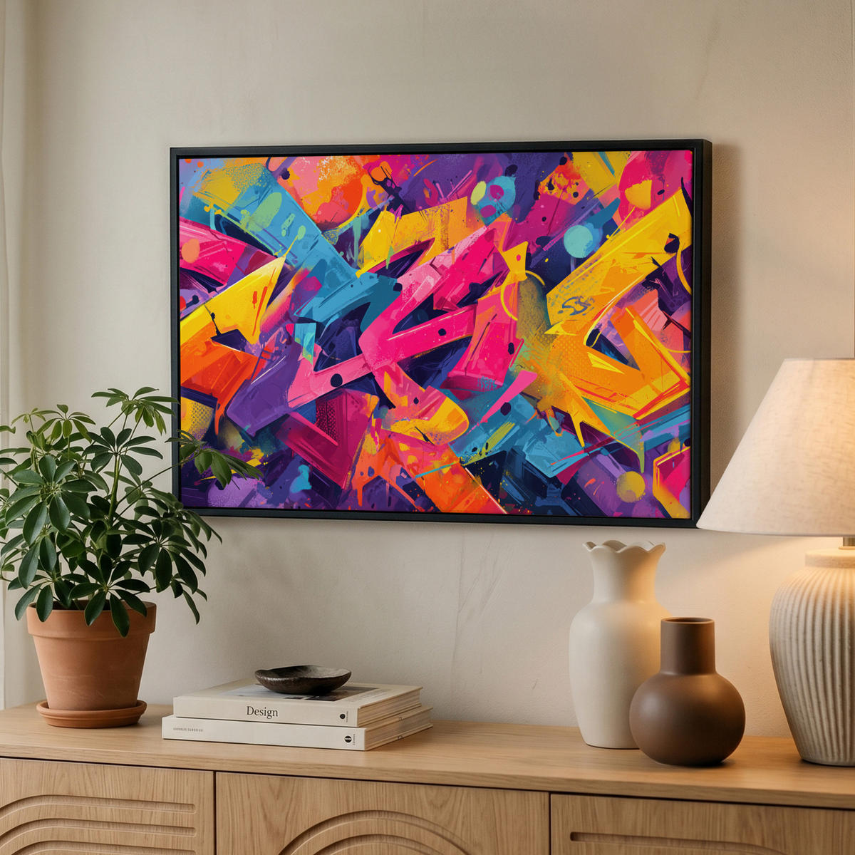 LEINWAND Bilder mit Rahmen - Abstrakt - Formen - Farbenfroh - 60x40 - Magenta, Textil (60/40cm) - MuchoWow