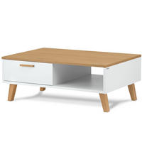 KAFFEETISCH FRISK mit Schubladen, weiß - Eichefarben/Weiß, Eichenholz/Holzwerkstoff (62/90/35cm) - KONSIMO®