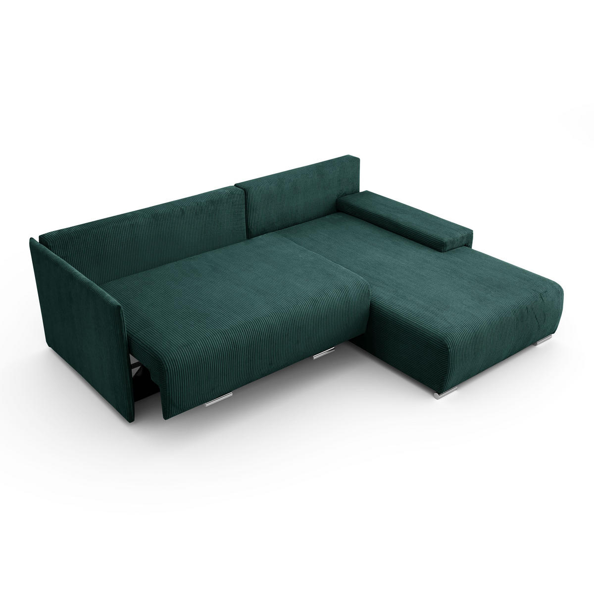 ECKSOFA L-Form Schlaffunktion Livorno Cord-Stoff Grün Rechts - Chromfarben/Schwarz, Holz/Kunststoff (246/188cm) - Kaiser Möbel