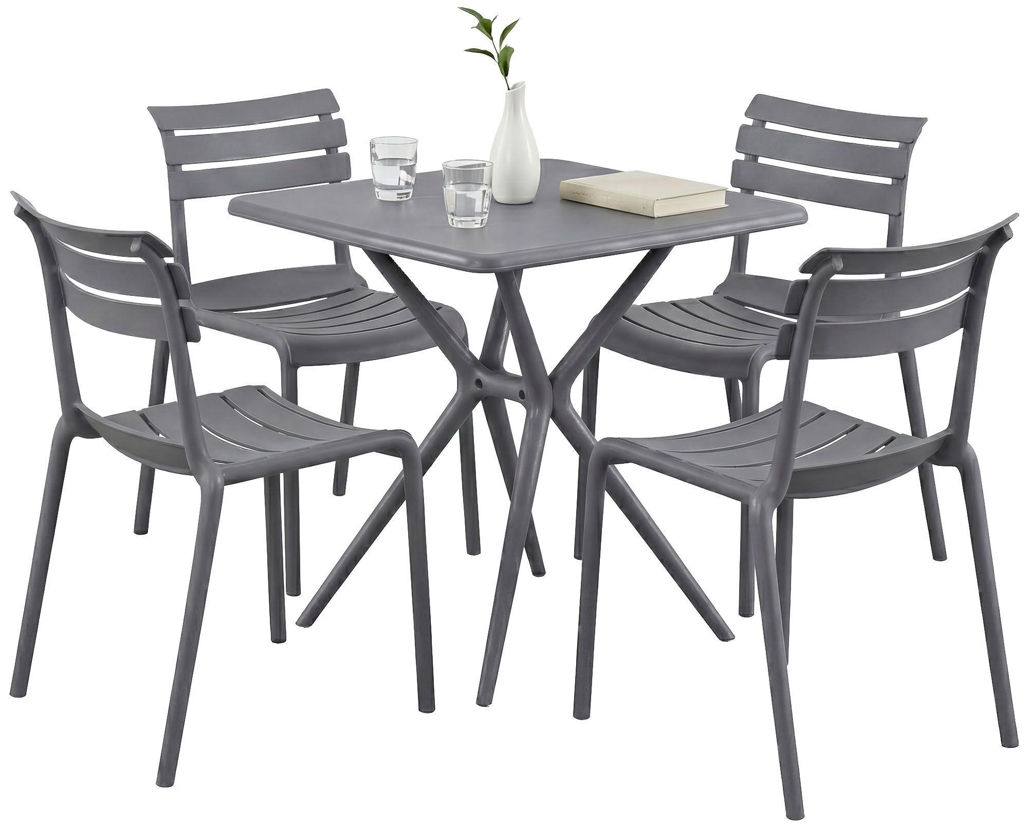GARTENMÖBEL-SET Klara 4 Stühle 190x190x82cm Kunststoff Dunkelgrau Balkonset - Dunkelgrau, Kunststoff - DELUKE