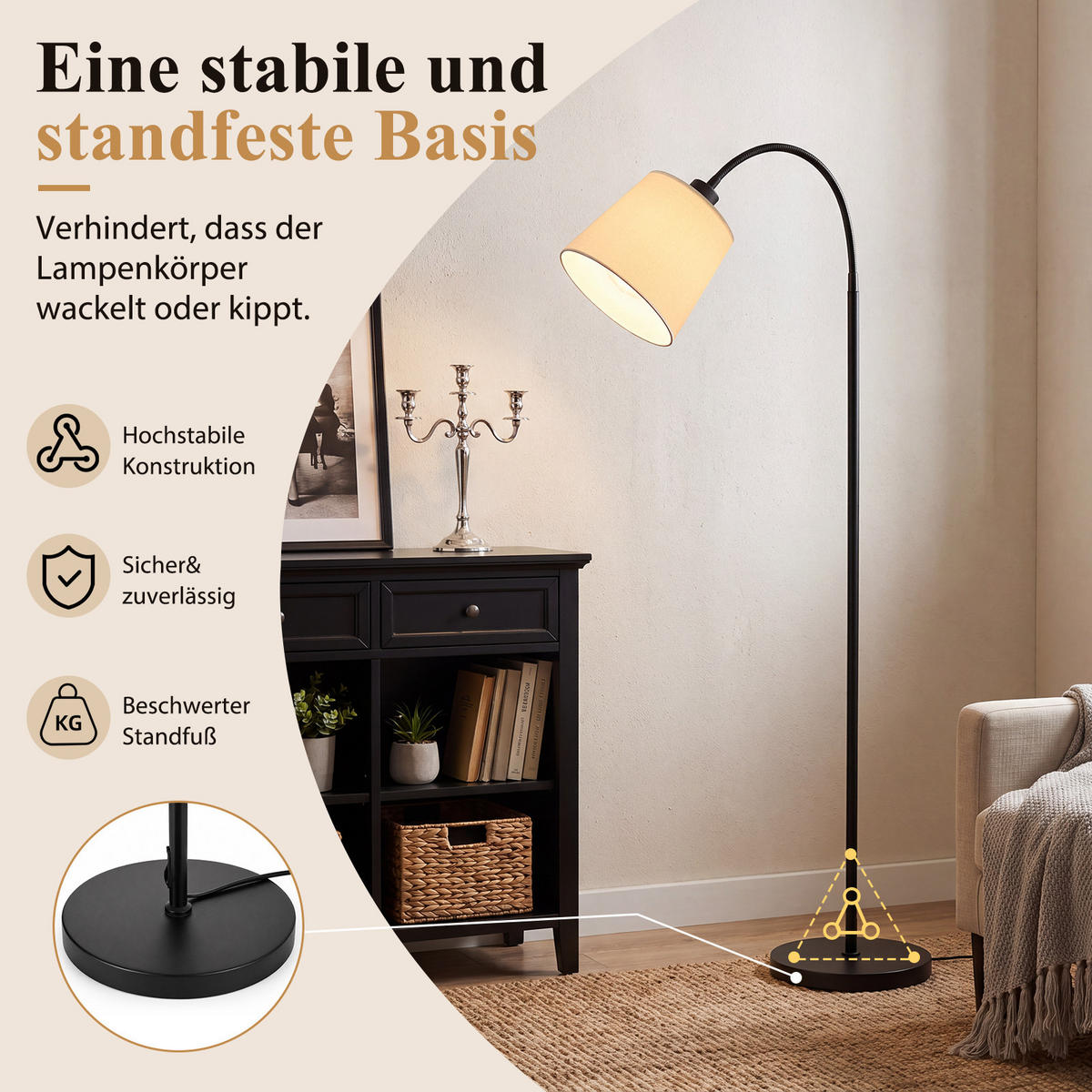 STEHLAMPE Orythvin 18/16/160 cm - Beige, Textil/Metall (18/16/160cm) - ZMH