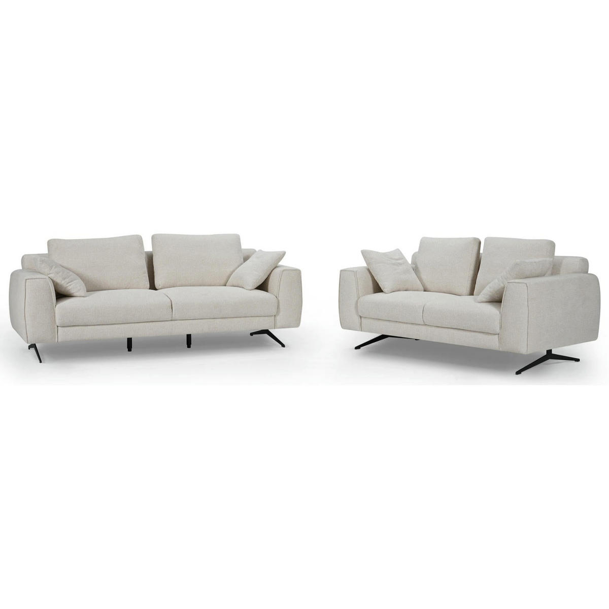 ZWEISITZER-SOFA Webstoff Beige - Beige/Schwarz, Textil/Metall (176/84/92cm) - Furnhouse