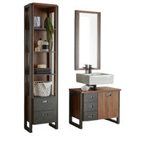 BADMÖBEL-SET 3-teilig Eiche Stirling, Matera grau, Badkombination 140 x 205 cm - Eichefarben/Grau, Holzwerkstoff (140/205/40cm)