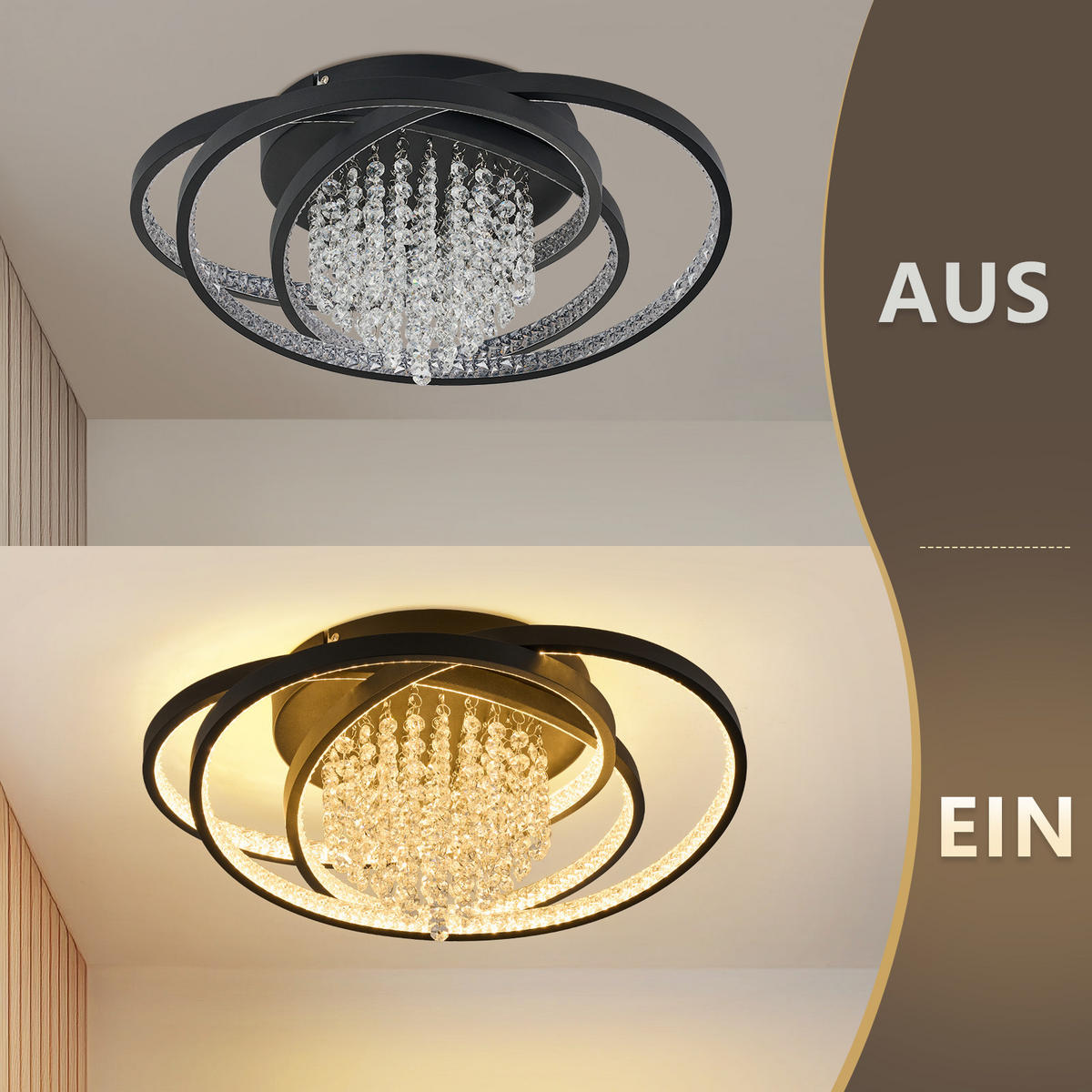 LED DECKENLEUCHTE Mivoris 48/25/20 cm - Schwarz, Metall (48/25/20cm)