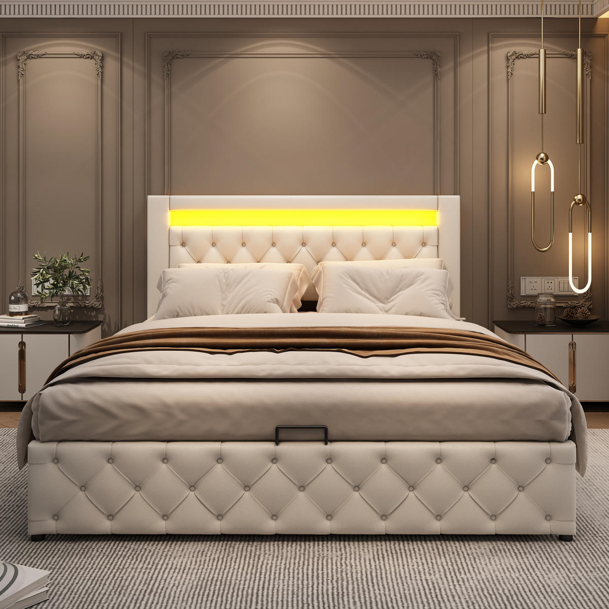 BETT mit Stauraum 140x190 cm PU White - Weiß, Metall (140/190cm) - Meubliv