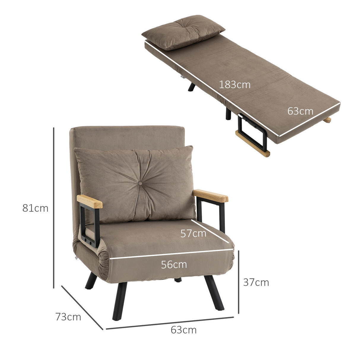 SCHLAFSESSEL - Hellgrau, Metall (73/81/63cm) - HOMCOM