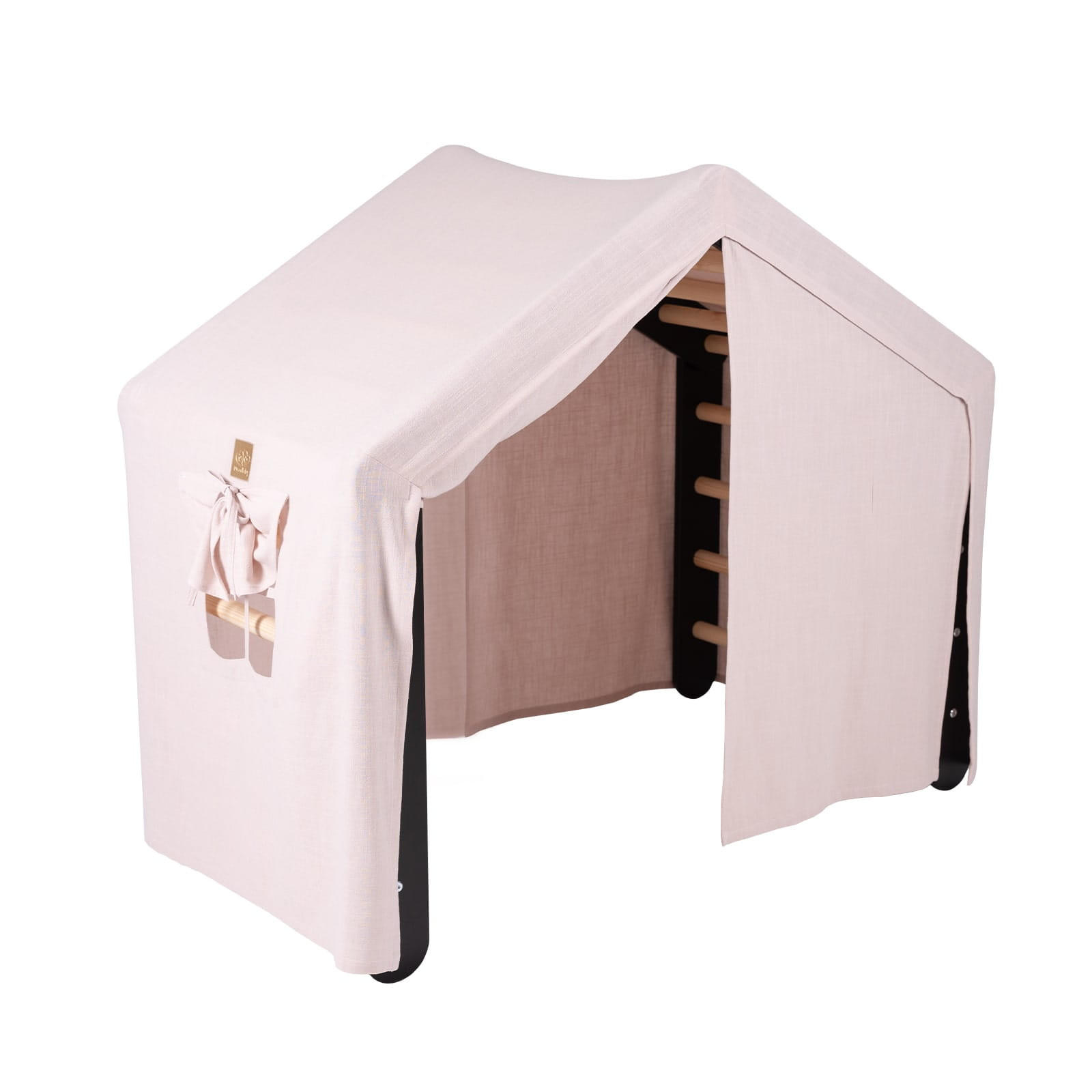 KLETTERDREIECK Großes Haus für Kinder mit Rosa Dach, Zarter Stoff, Montessori, Schwarz - Schwarz/Rosa, Holz (112/94/61cm) - MeowBaby