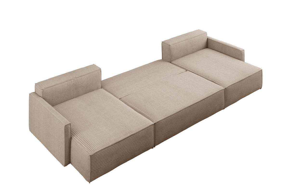 ECKSOFA Carlos Mit Schlaffunktion und Bettkasten Elegante Stoff Poso Dunkelbeige - Sandfarben, Holz/Textil (348/142cm) - Kaiser Möbel
