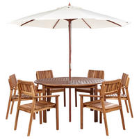 GARTENMÖBEL-SET 6-Sitzer Heller Holzfarbton mit Sonnenschirm Agello - Hellbraun/Beige, Holz - Beliani