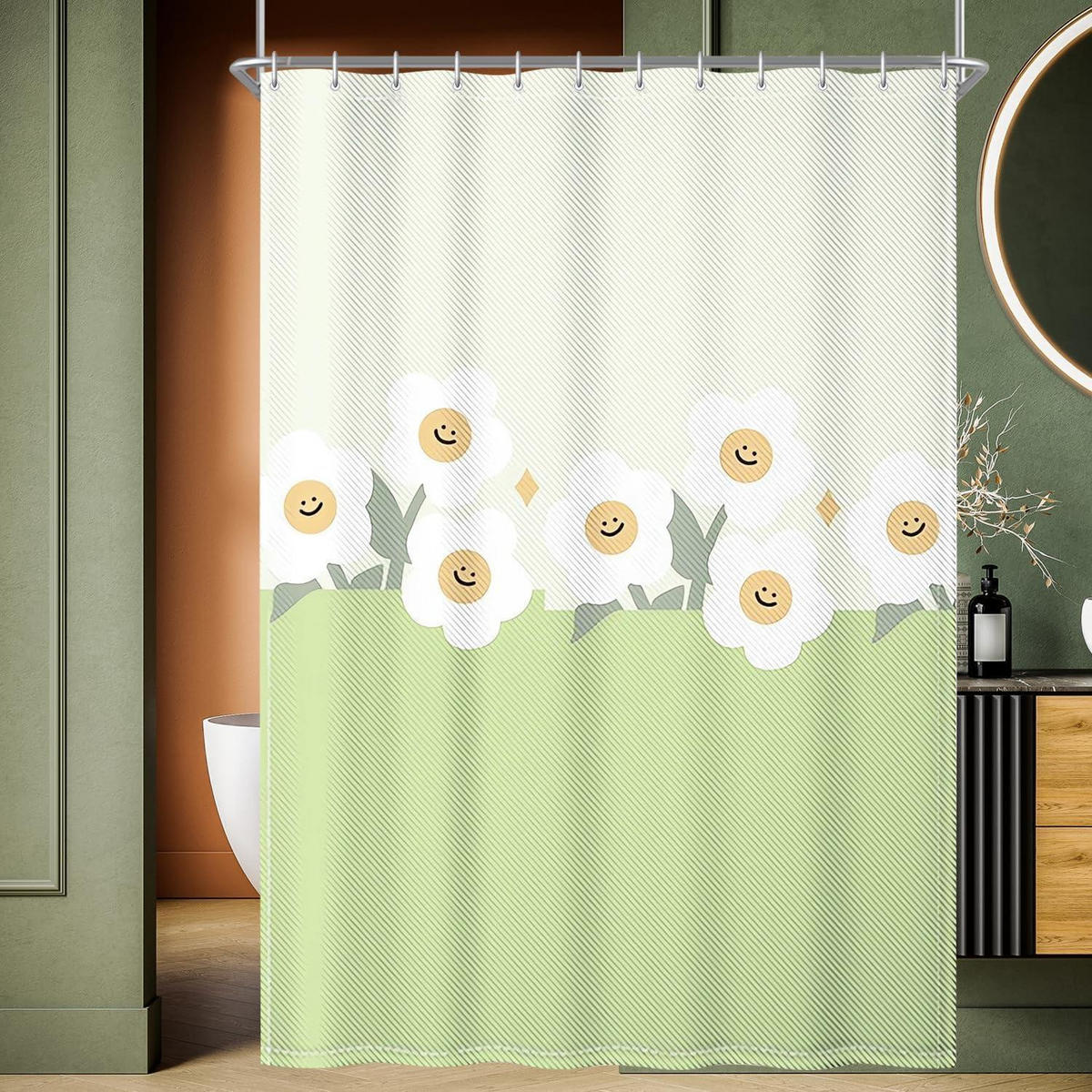 DUSCHVORHANG Grünes Lächeln 120 x 200 cm - Grün, Textil (120/200cm)