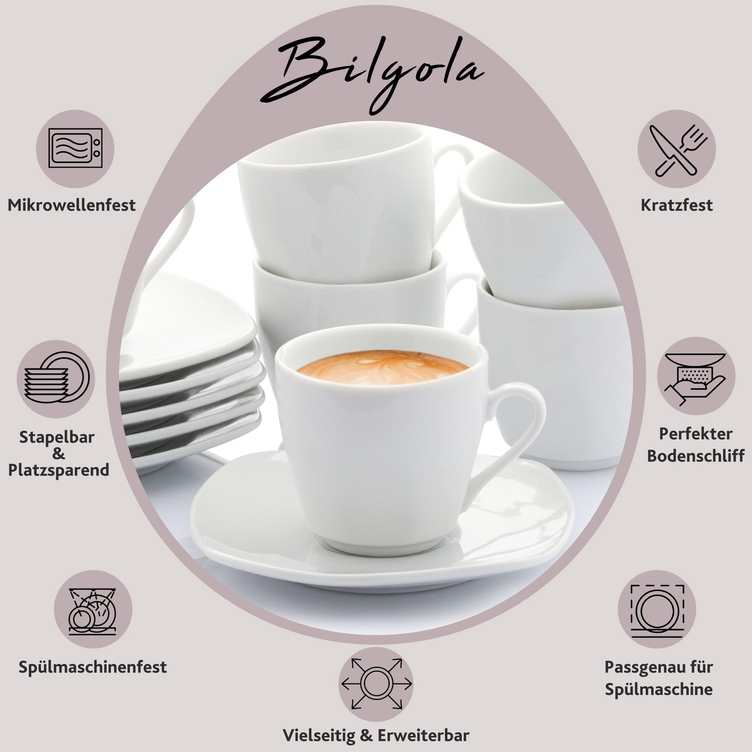 ESPRESSOTASSEN SET BILGOLA - 12 teilig aus Porzellan - Weiß, Keramik (0.1L) - Sänger
