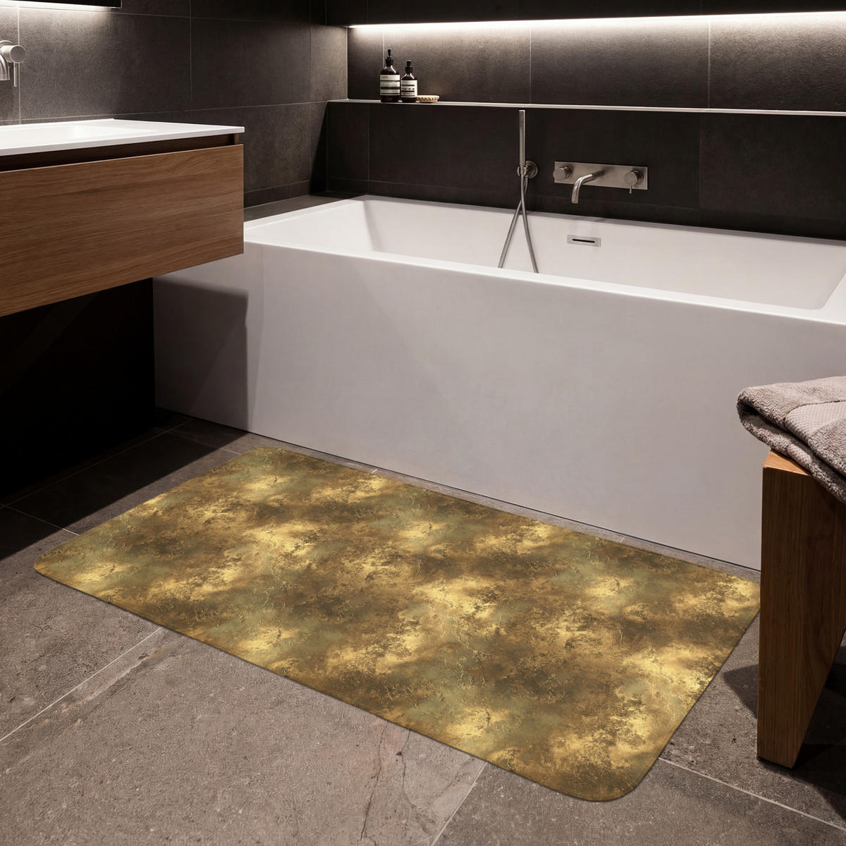 KÚPEĽŇOVÁ PREDLOŽKA Starožitný - metalický vzhľad - zlatý 120x60 cm - zlatá, textil/plast (120/60cm) - OnlyWow
