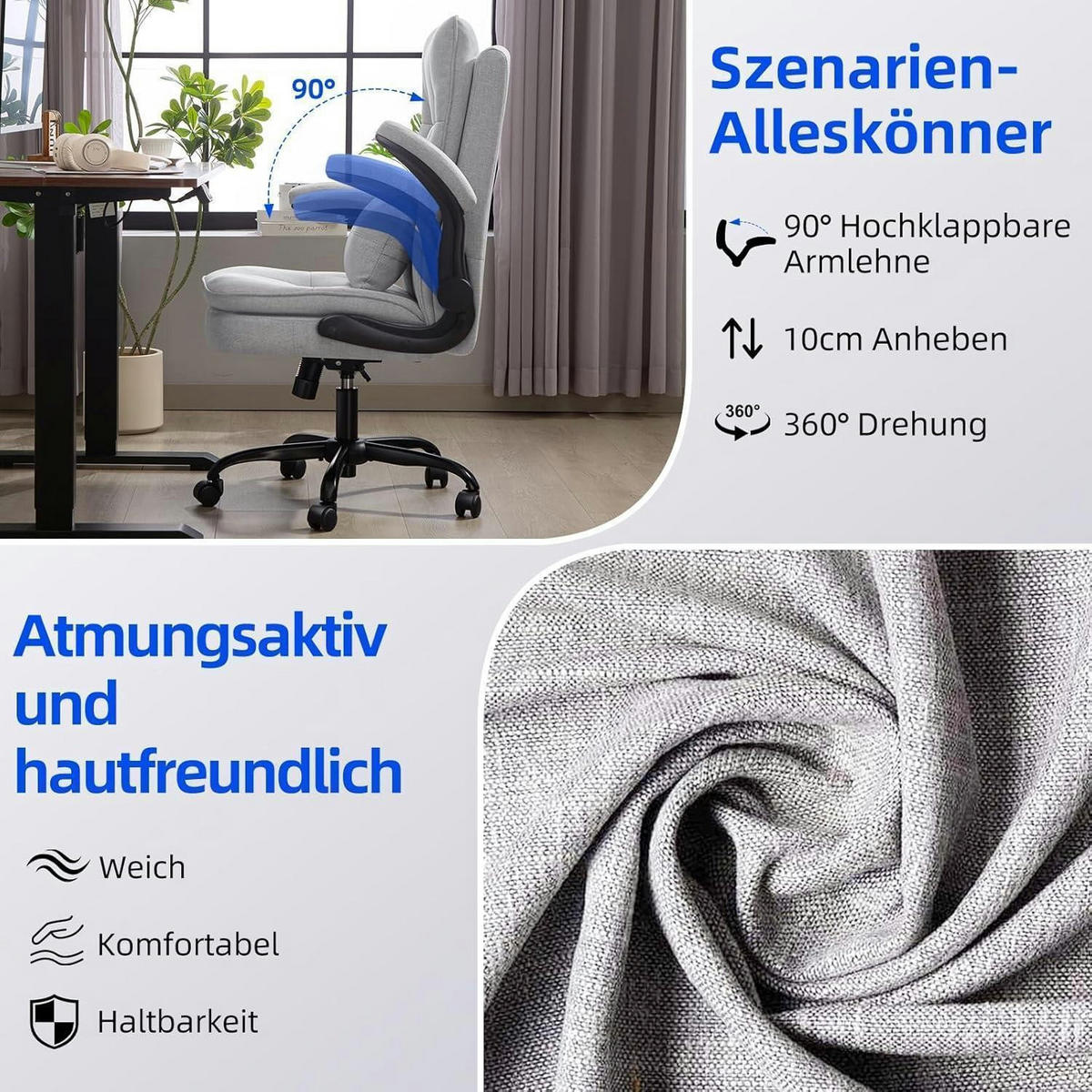 BÜROSTUHL Ergonomisch Stoff Grau - Grau, Textil (67.5/118/65cm)