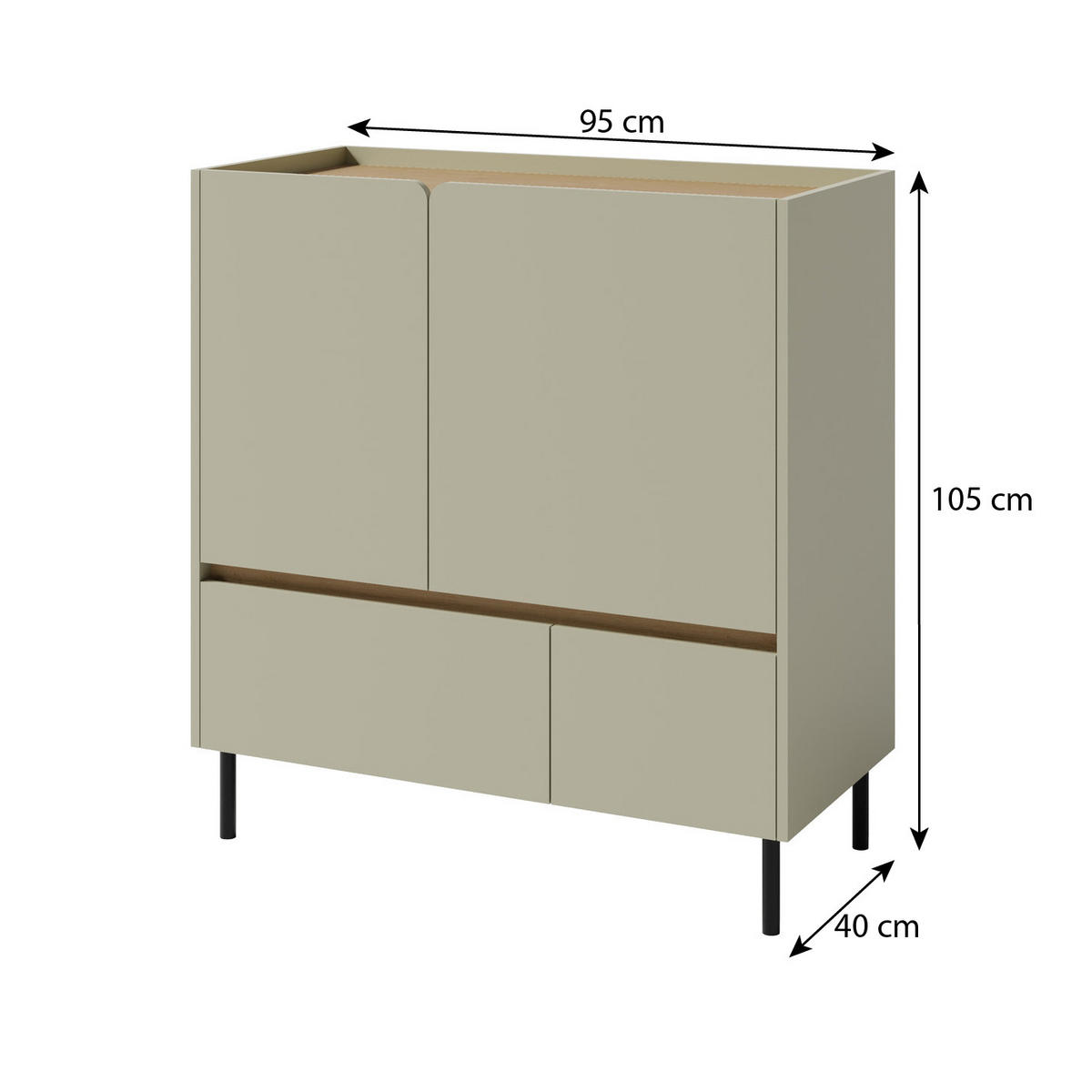 KOMMODE Lico mit 2 Schubalden und 2 Türen, Eukalyptus - Eukalyptusholzfarben, Holzwerkstoff (95/105/40cm) - Beautysofa