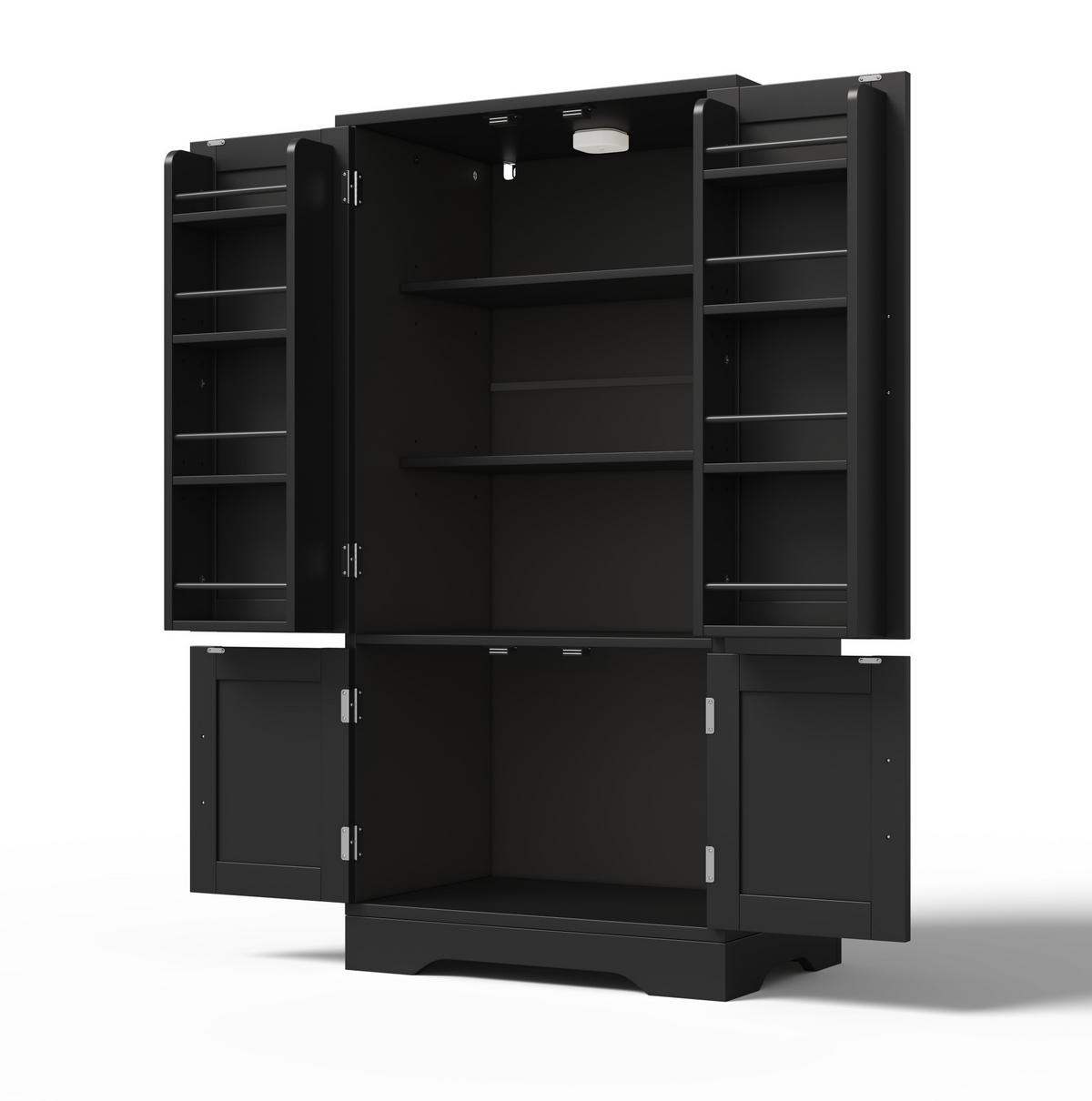 BUFFET Aufbewahrungsschrank 120x60x40cm Schwarz mit LED Licht & Wellentüren - Schwarz, Holzwerkstoff (40/120/60cm) - Modfu