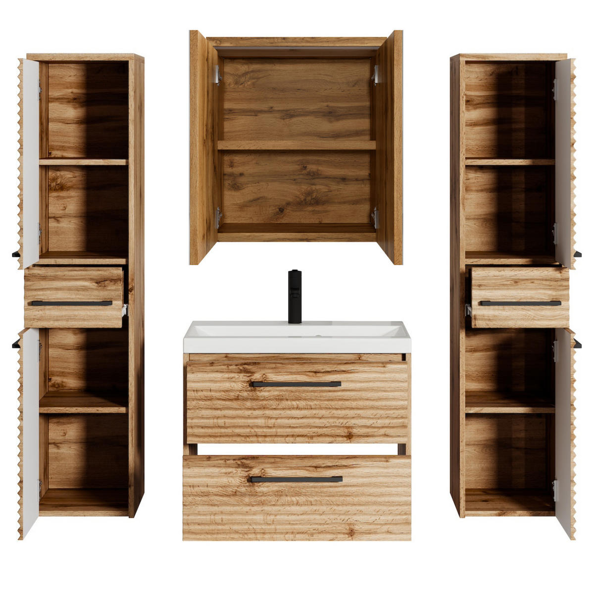 BADMÖBEL-SET Etna 5 Teile Eiche - 60 x 35 x 51 cm - Eichefarben, Holz (60/51/35cm) - Badplaats