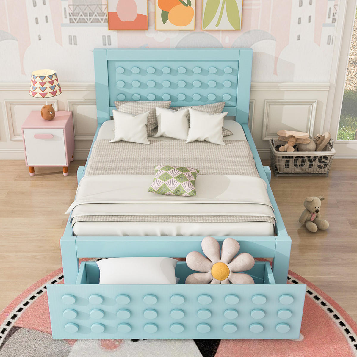 EINZELBETT 90 200 cm aus Massivholz mit Schubladen und Stauraum - Blau, Holz (90/200cm) - FLIEKS