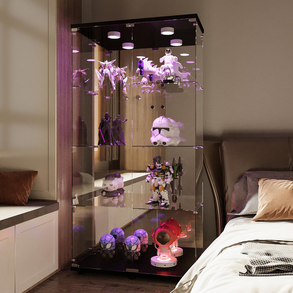 GLASVITRINE LED Schloss 2 Türen Einlegeböden schwarz - Schwarz, Holz (80.5/164/36.5cm) - Fortuna Lai