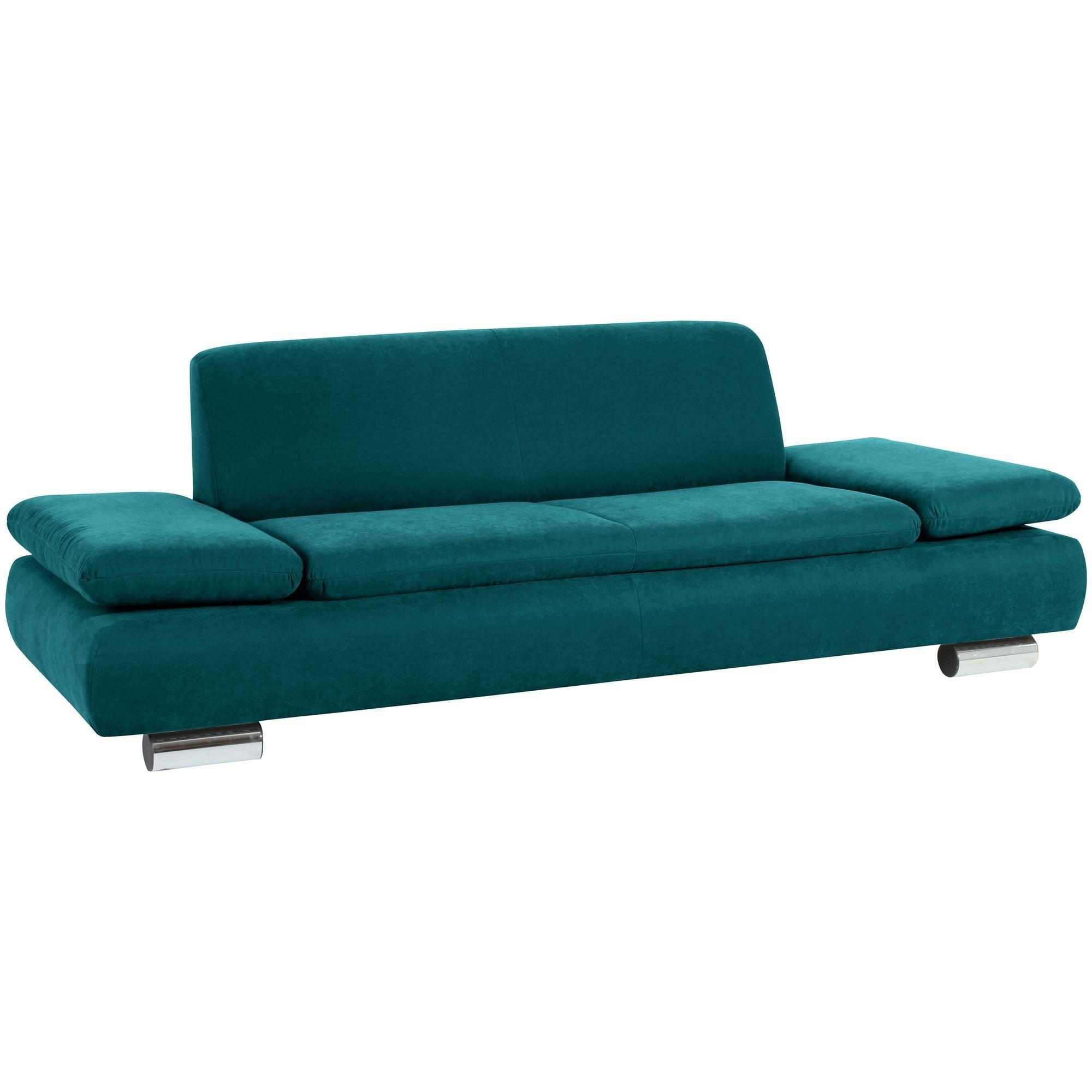 SOFA 2,5-Sitzer Kaye Bezug Veloursstoff Metallfuß verchromt / petrol - Blau, Kunststoff (221/76/90cm) - 58aufmkessel