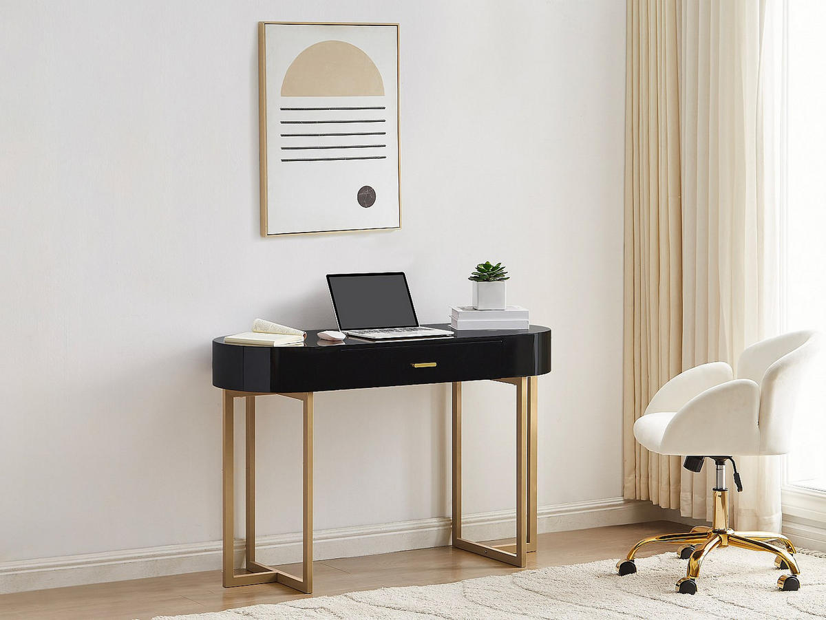 KONSOLENSCHREIBTISCH mit 1 Schublade - MDF lackiert & Metall - Schwarz & Goldfarben - TORELI - Schwarz, Holz (45/120/76cm) - Pascal Morabito