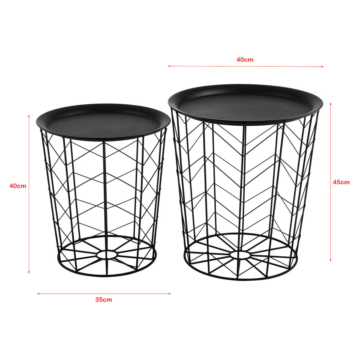 BEISTELLTISCHE Cerisey im 2er Set - Schwarz, Metall (40/40/45cm) - [en.casa]